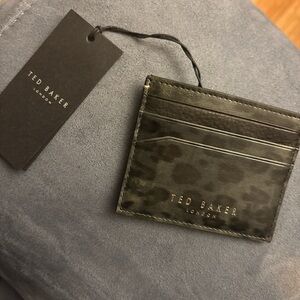 Ted Baker Black Leopard-Print Leather Card Holder with Gold Logo